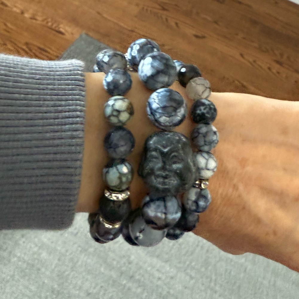 Handmade custom beaded stackable stretch bracelets black Buddha Tyler Mackenzie